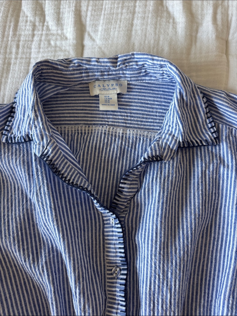 Calypso St. Barth Linen Blend Striped Peplum Button Front Blouse Medium - Picture 13 of 13
